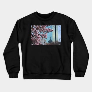 Cherry Blossoms in front of the Hancock Boston MA Crewneck Sweatshirt